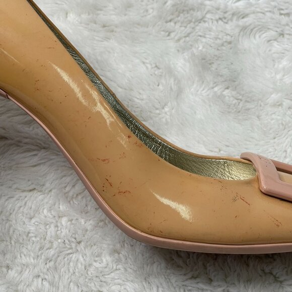 Roger Vivier Women's Tan Cream Pump Round Toe Slip On Heels Size 40 - Picture 9 of 15